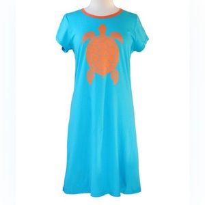 Haley and the Hound Amelia T-Shirt Dress - Turtle - blue and orange - XS NEW